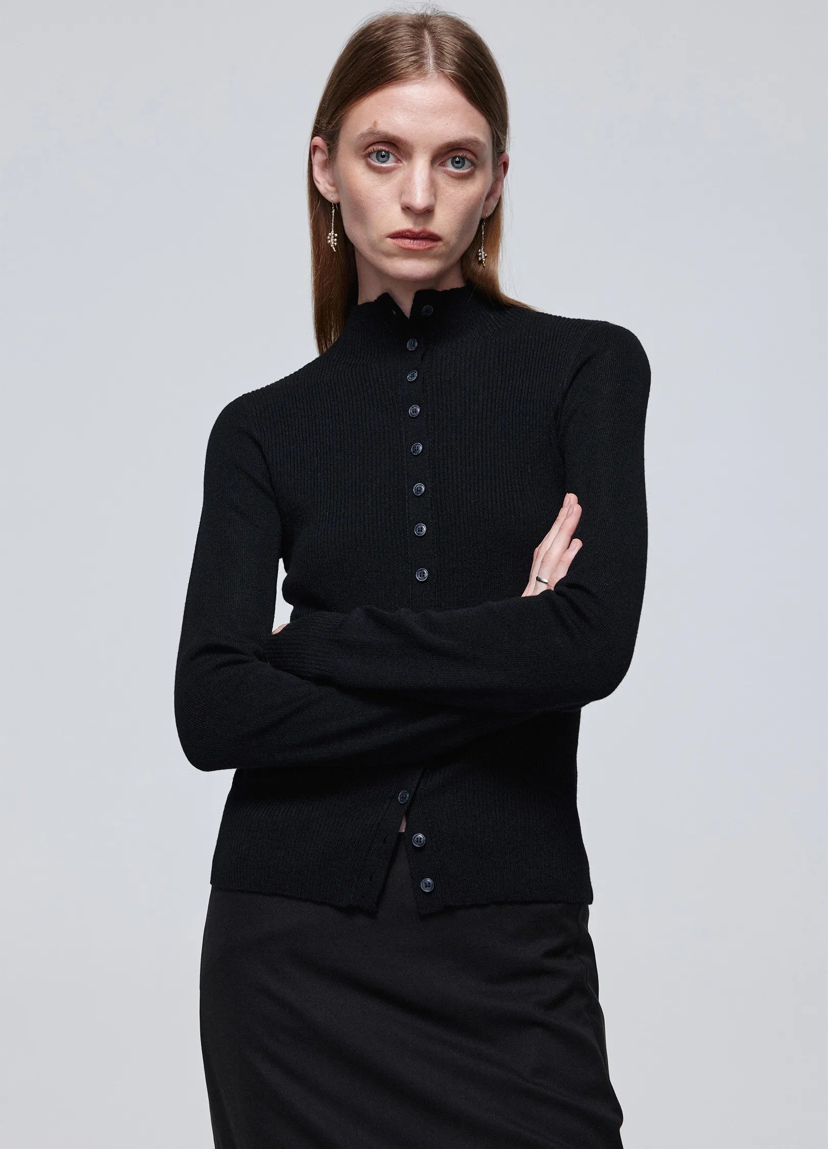 슬림 리브 버튼 카디건