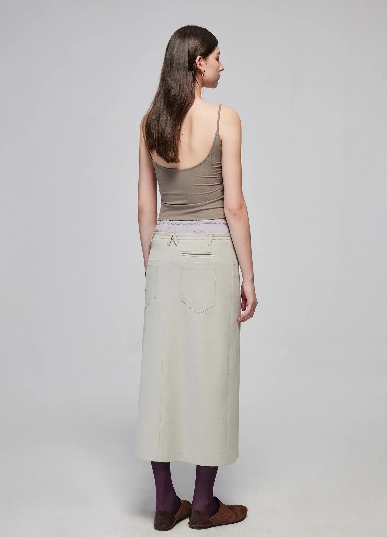 Slit Patchwork Midi Skirt