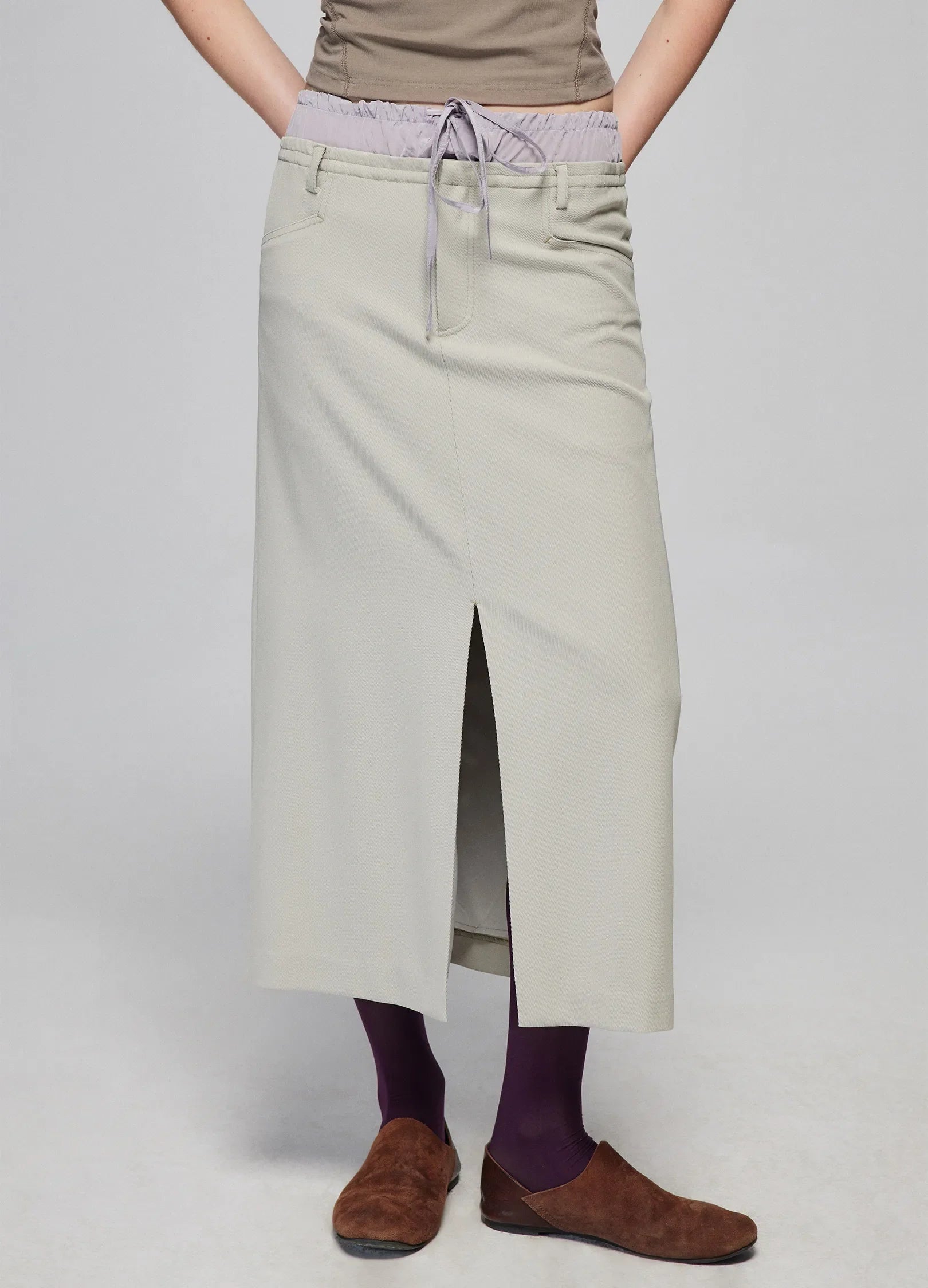 Slit Patchwork Midi Skirt