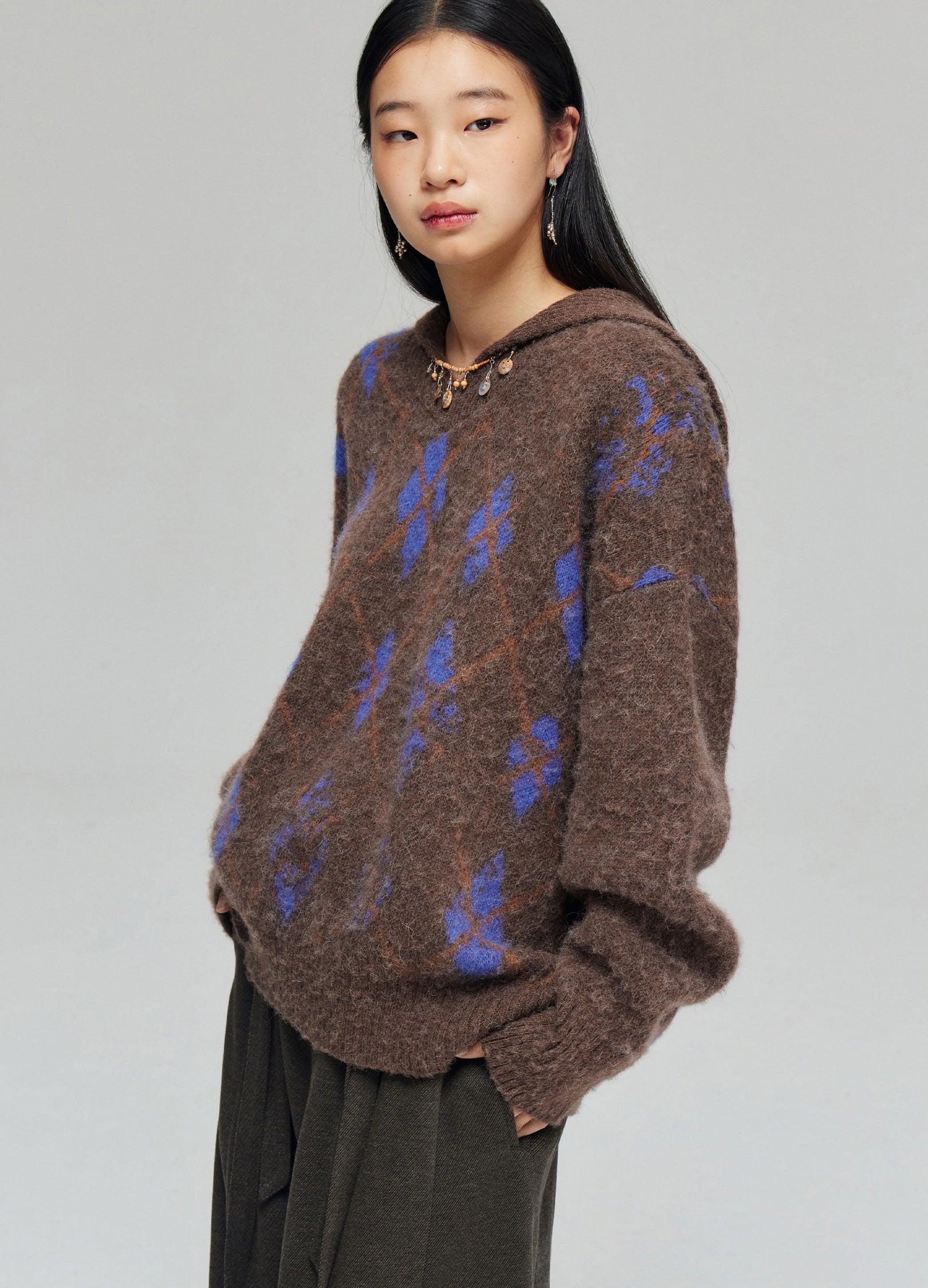 Cozy Tartan Patterned Wool Blend Hoodie - chiclara