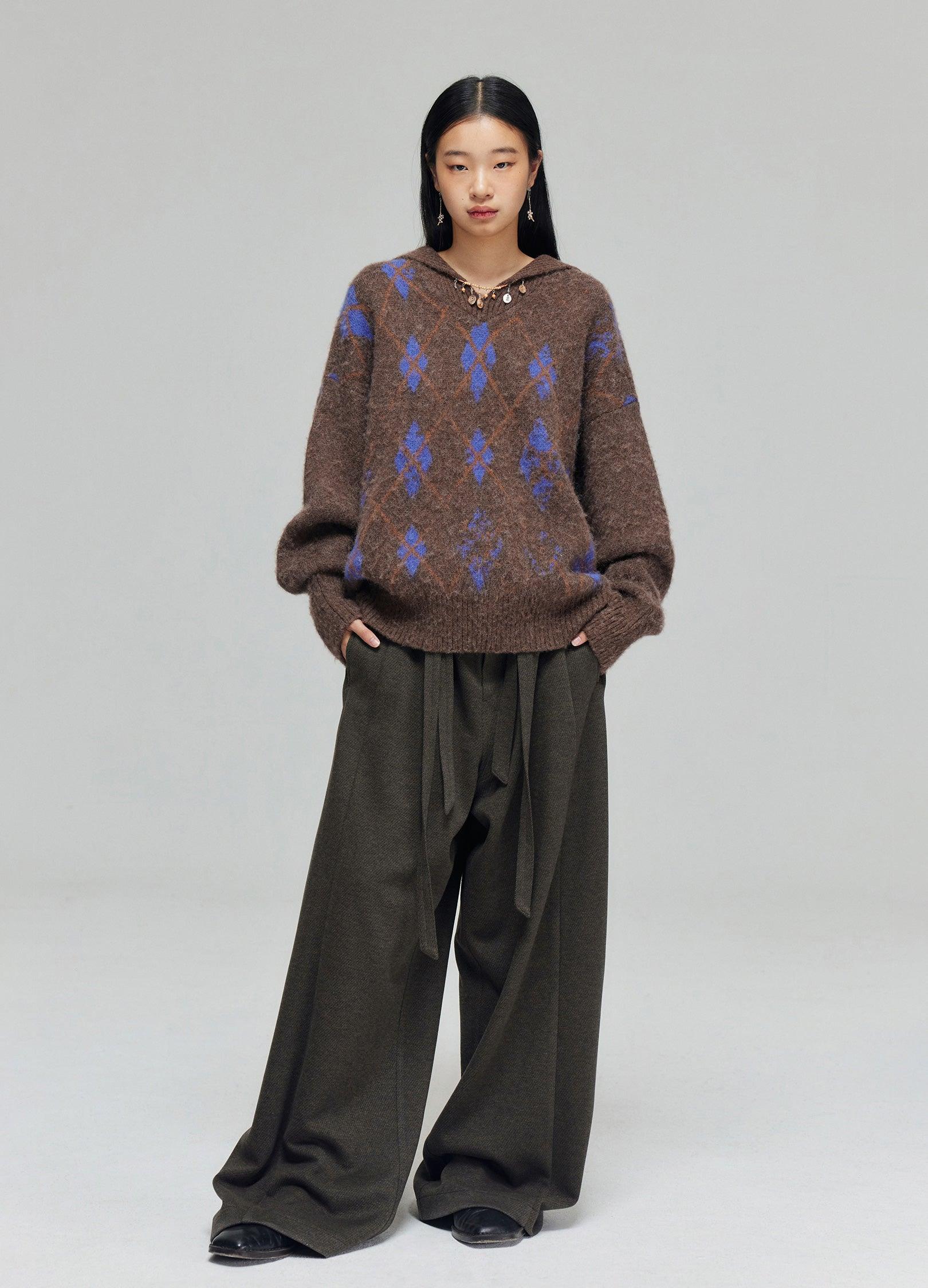 Cozy Tartan Patterned Wool Blend Hoodie - chiclara