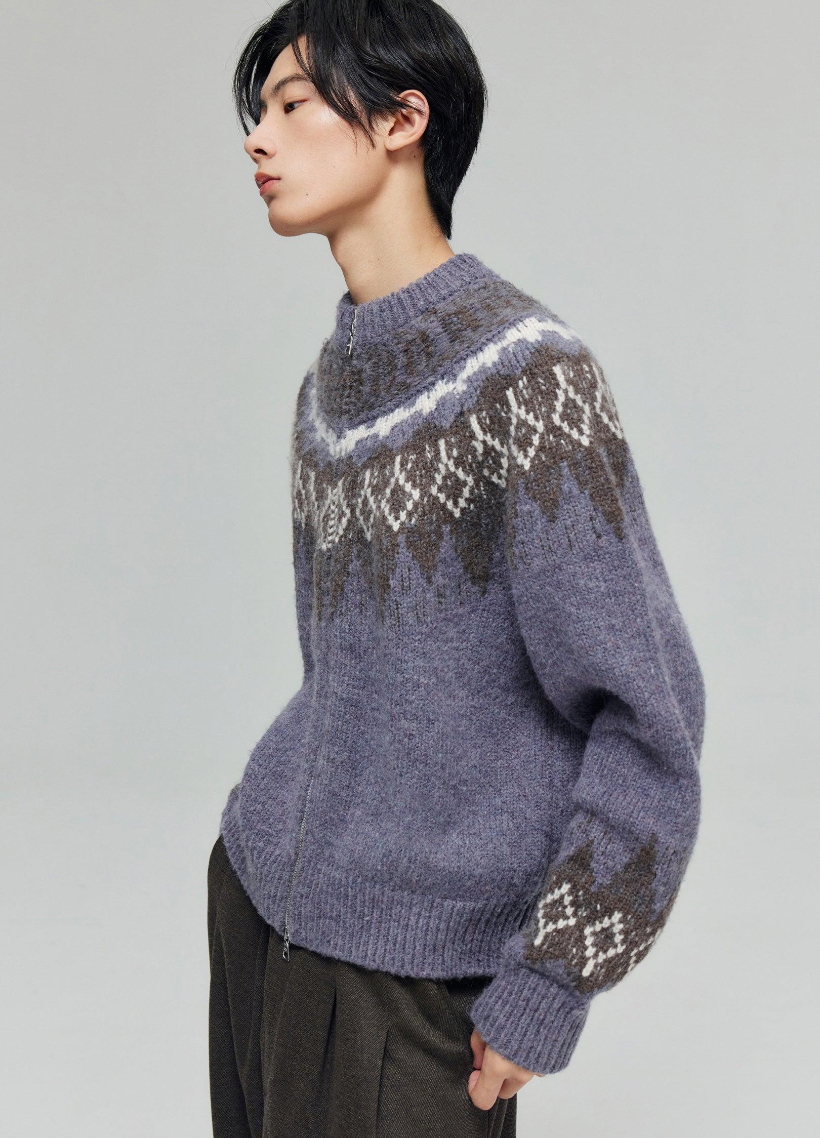 Cozy Tartan Wool Blend Zip-Up Sweater - chiclara