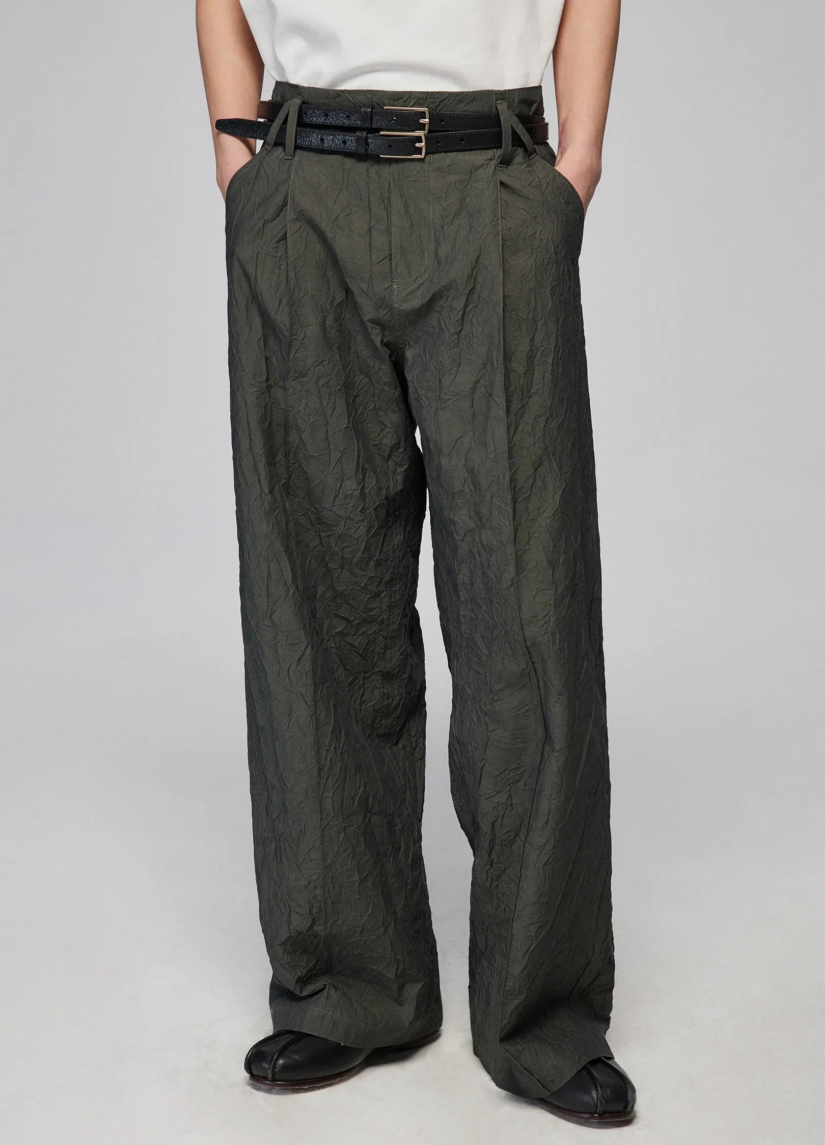 Strukturierte lose Hose mit breitem Bein