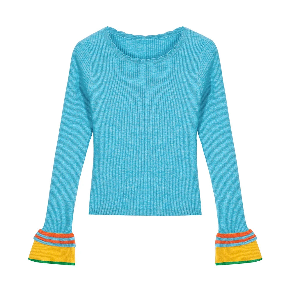 Turquoise Ribbed Knit Sweater