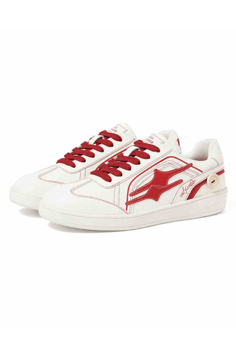 Classic Low-Top Sneakers White with Red Accents