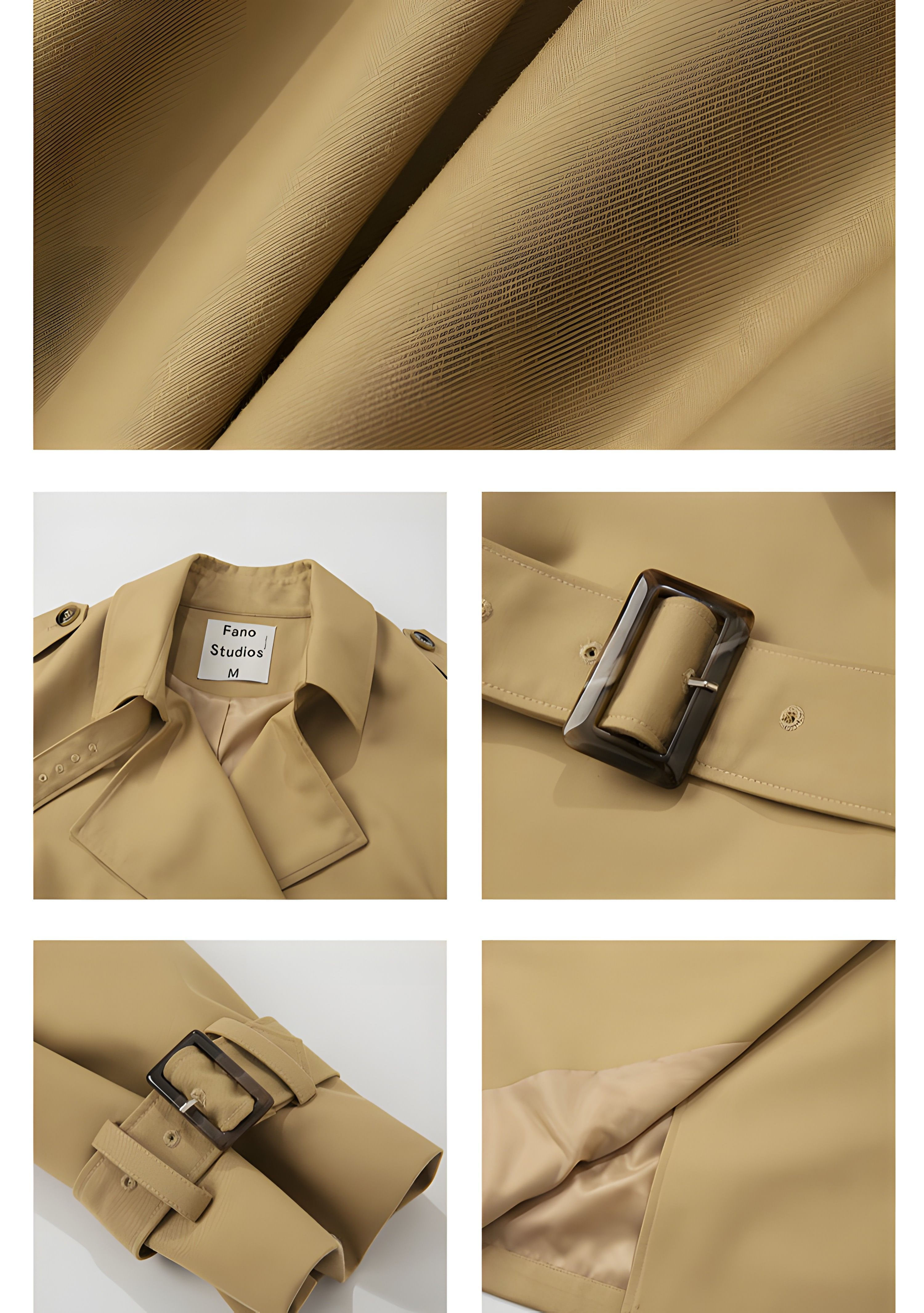 Khaki Double-Breasted Trench Coat - chiclara