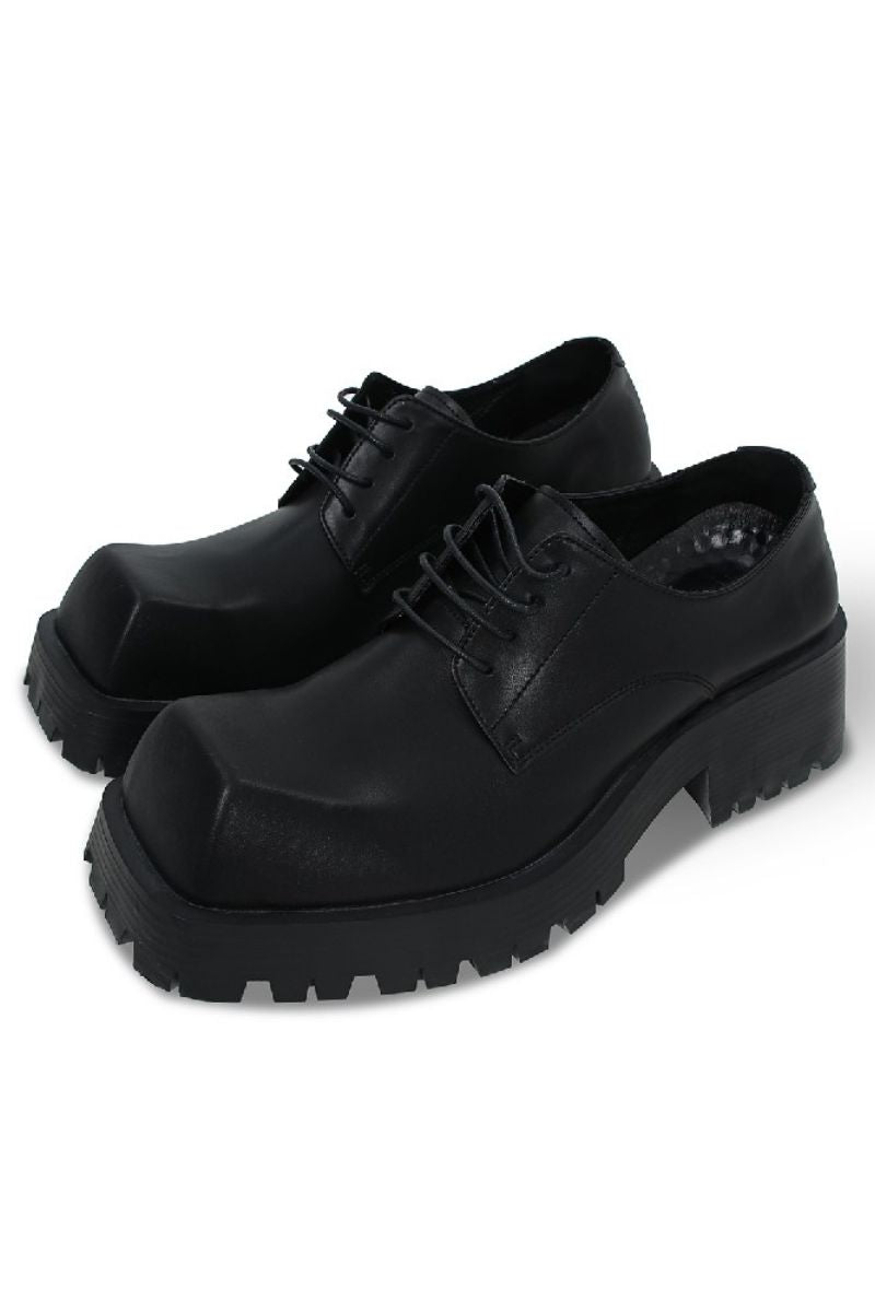 Squared Black Platform Chunky Derby Shoes