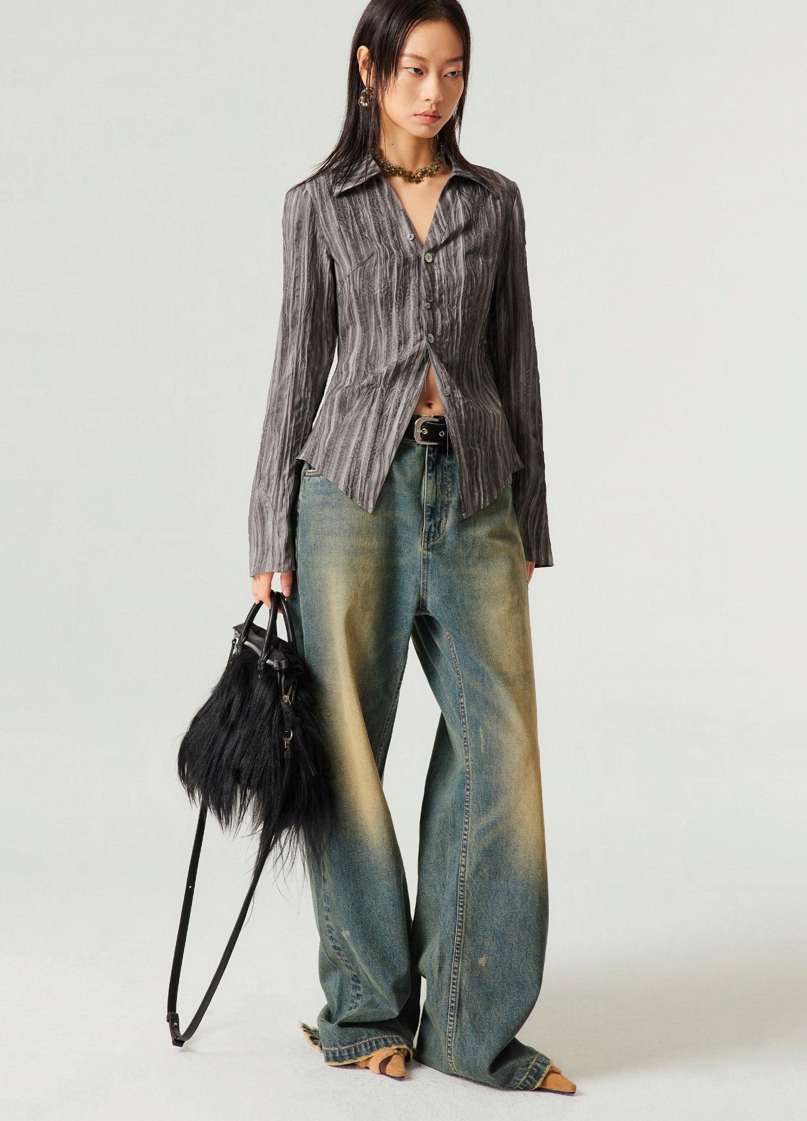 Retro-Inspired Wide Leg Denim Jeans - chiclara