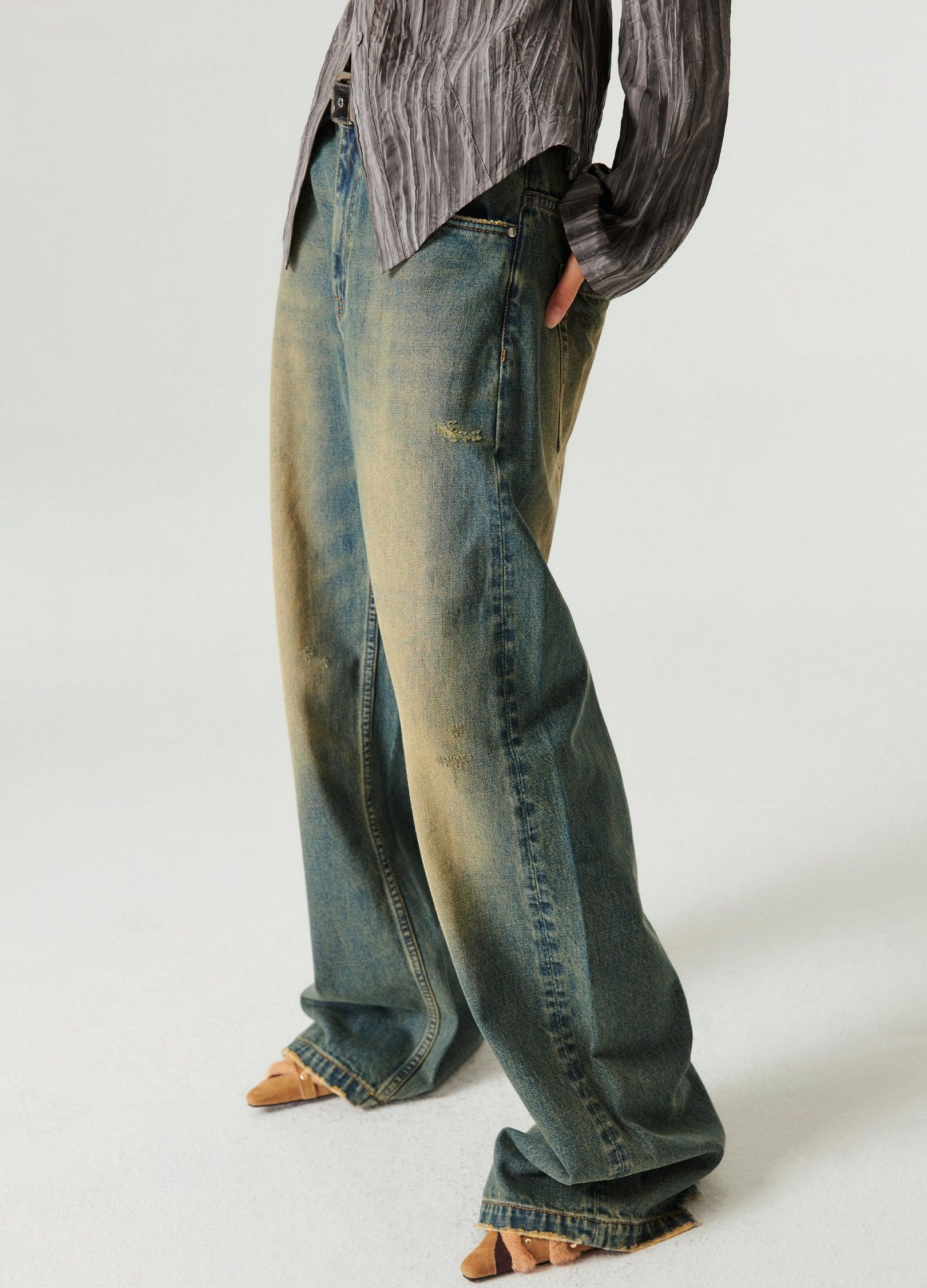 Retro-Inspired Wide Leg Denim Jeans - chiclara