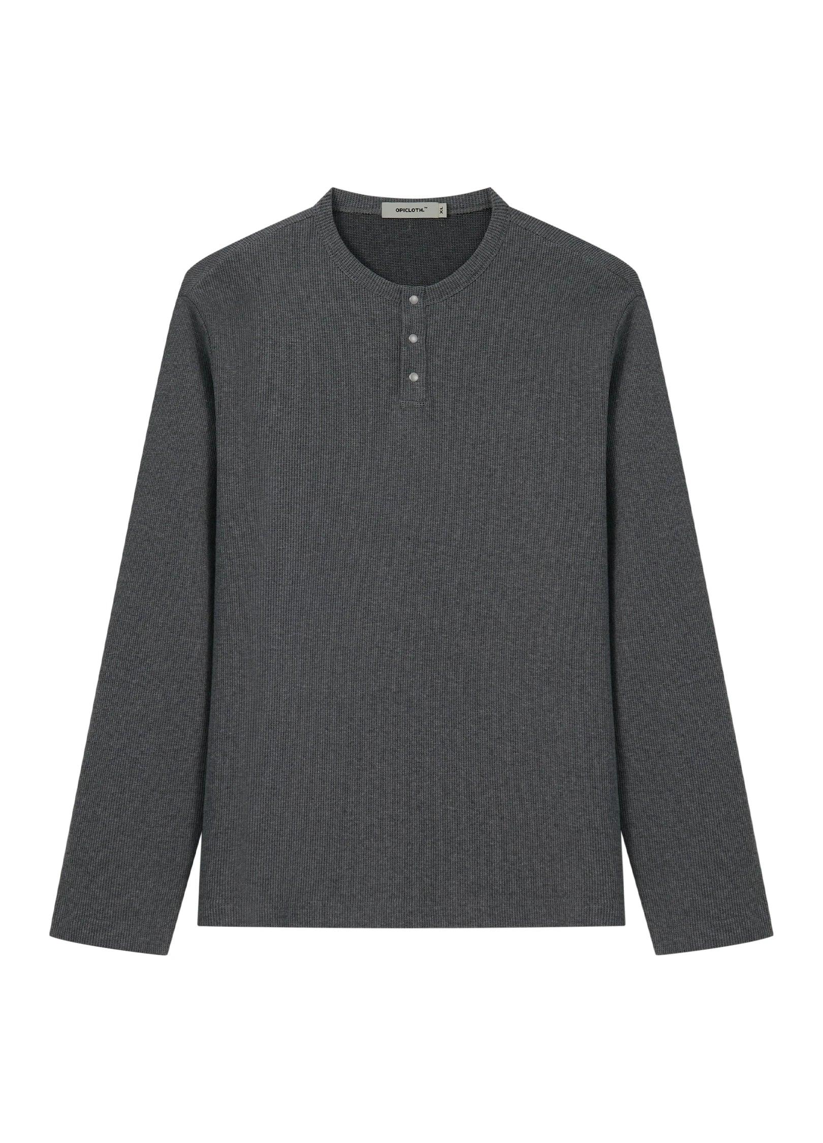 Unisex Waffle Knit Button-Up Long Sleeve Shirt - chiclara