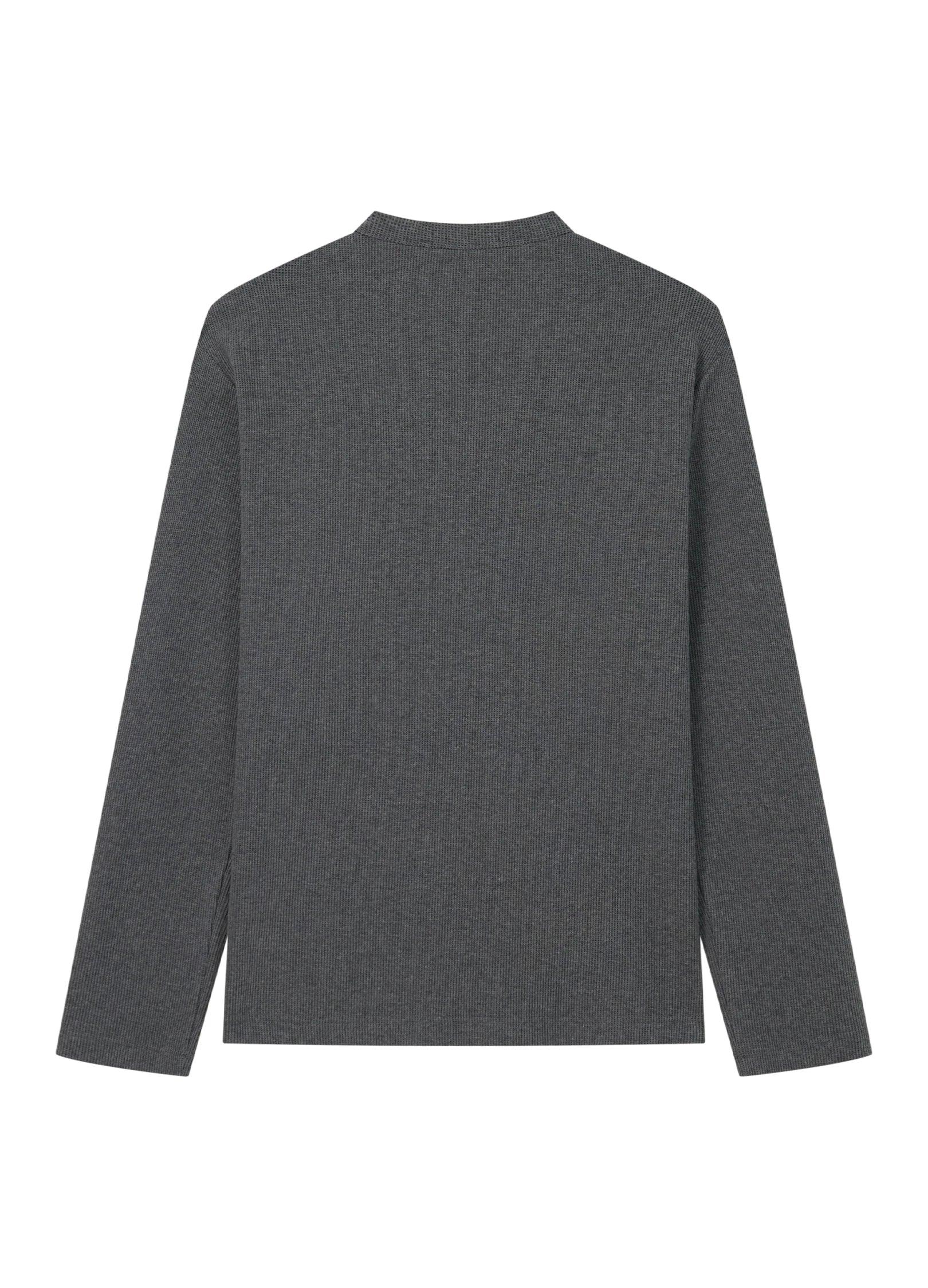 Unisex Waffle Knit Button-Up Long Sleeve Shirt - chiclara