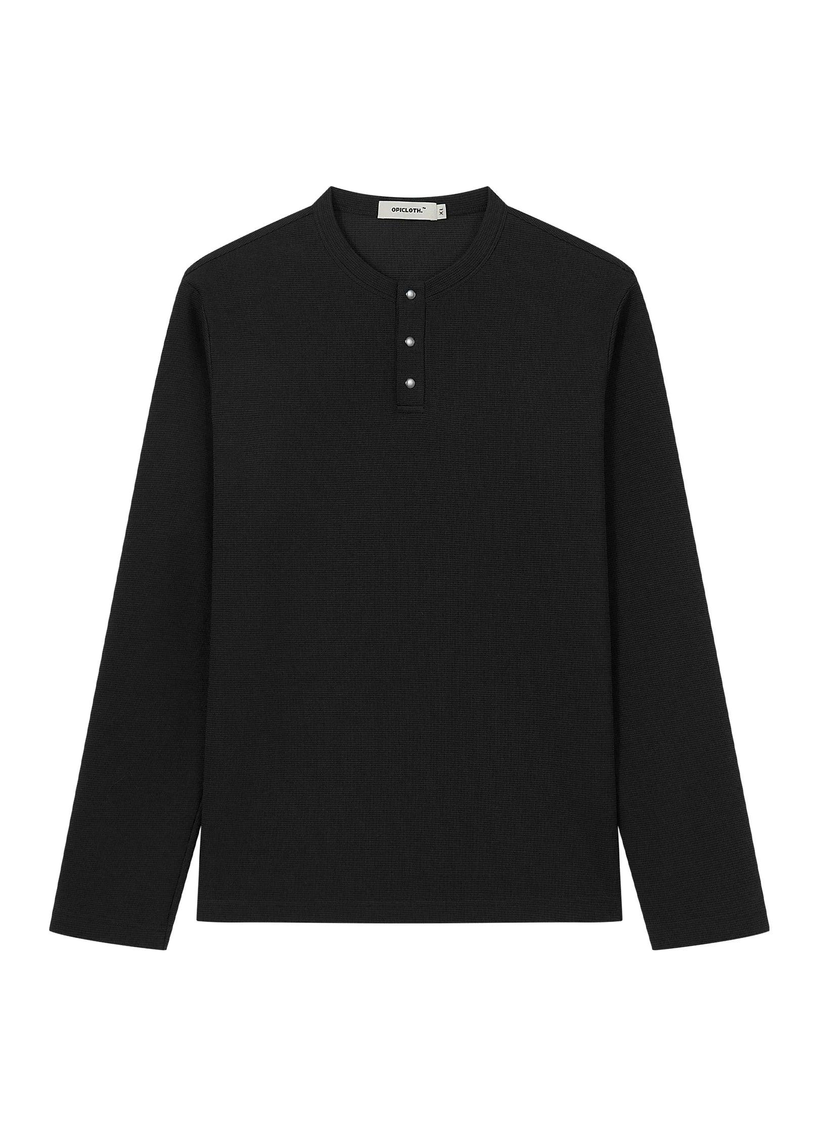 Unisex Waffle Knit Button-Up Long Sleeve Shirt - chiclara