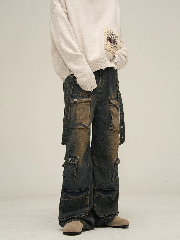 Urban Edge Wide-Leg Cargo Denim Jeans - chiclara