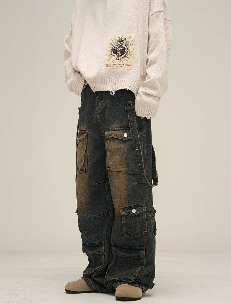 Urban Edge Wide-Leg Cargo Denim Jeans - chiclara