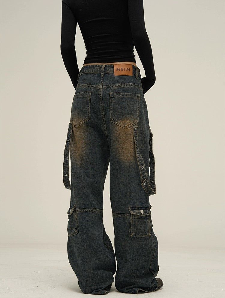 Urban Edge Wide-Leg Cargo Denim Jeans - chiclara