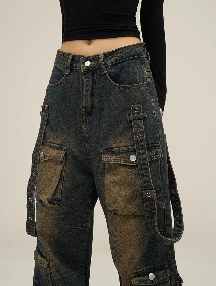 Urban Edge Wide-Leg Cargo Denim Jeans - chiclara