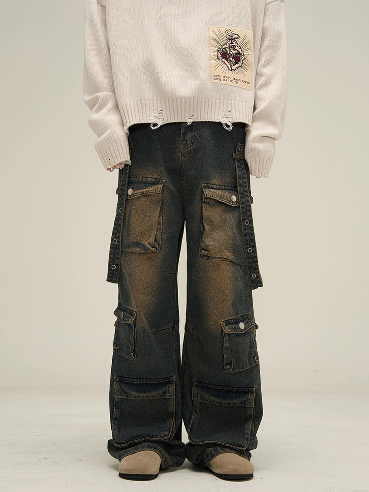 Urban Edge Wide-Leg Cargo Denim Jeans - chiclara