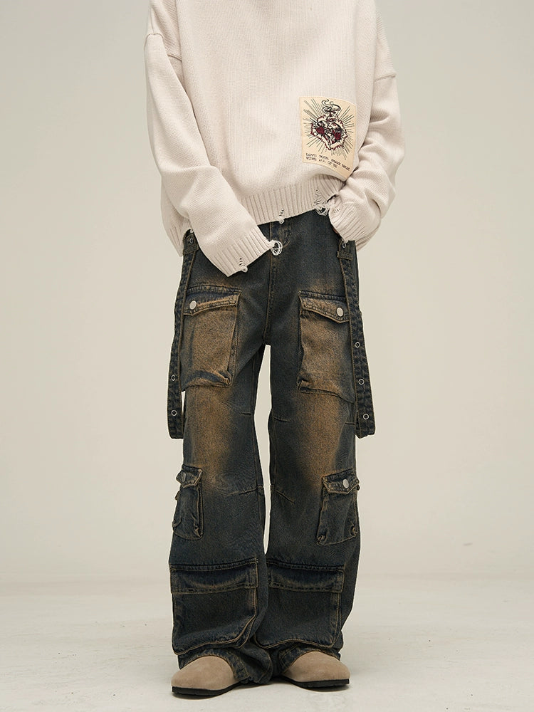 Urban Edge Wide-Leg Cargo Denim Jeans - chiclara