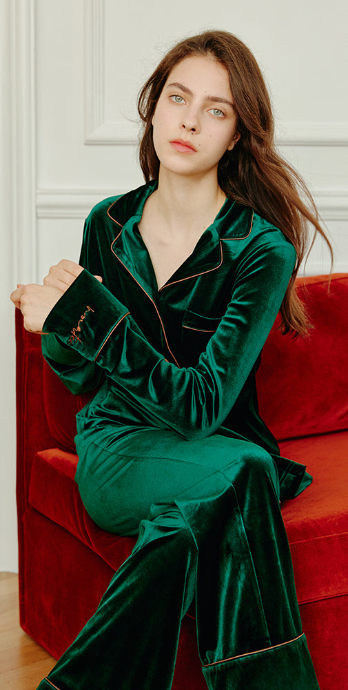 Long-Sleeve Velvet Loungewear Pajama Set - chiclara