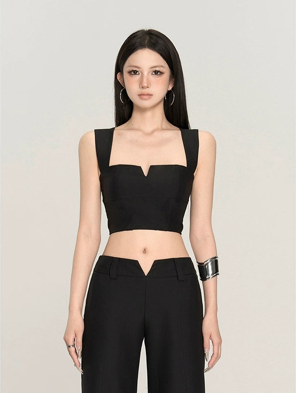 Black Square Neck Crop Top