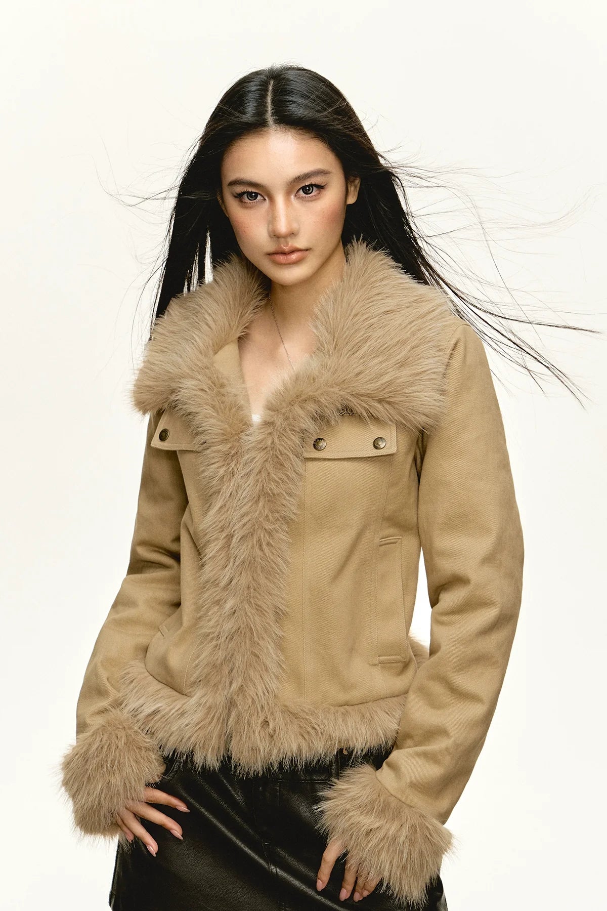 Tan Fur Trim Cropped Jacket