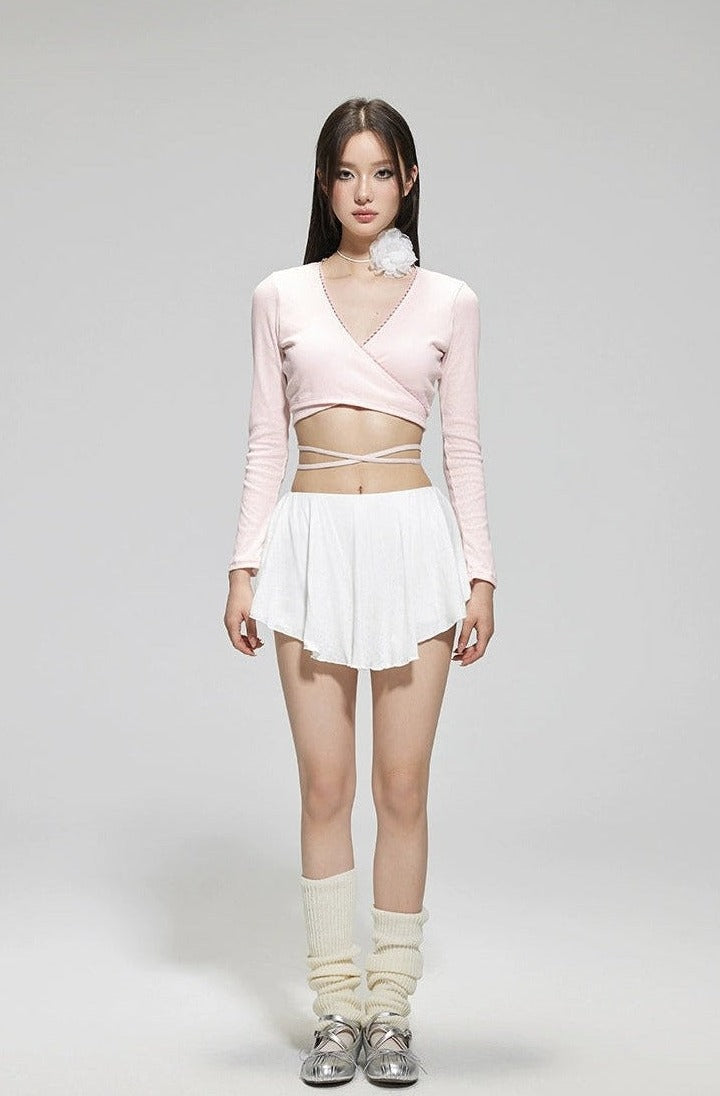 Wrap Long Sleeve Top and Skirted Bikini Set