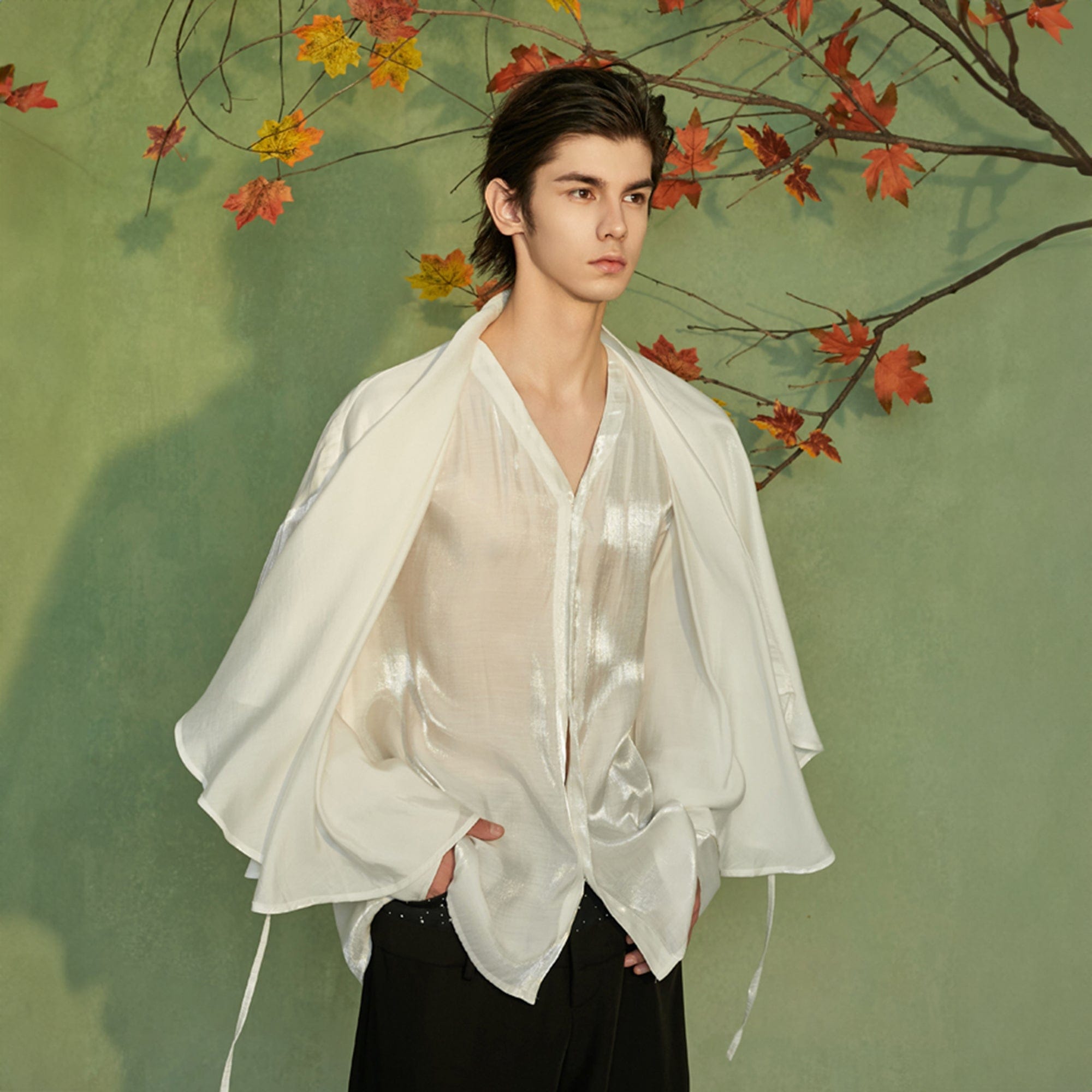 Draped Silk Ruffle Shirt