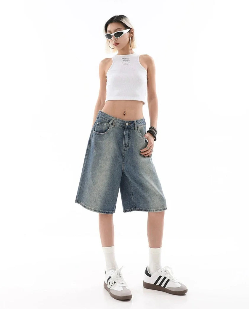 라이트워시 데님 버뮤다 culottes