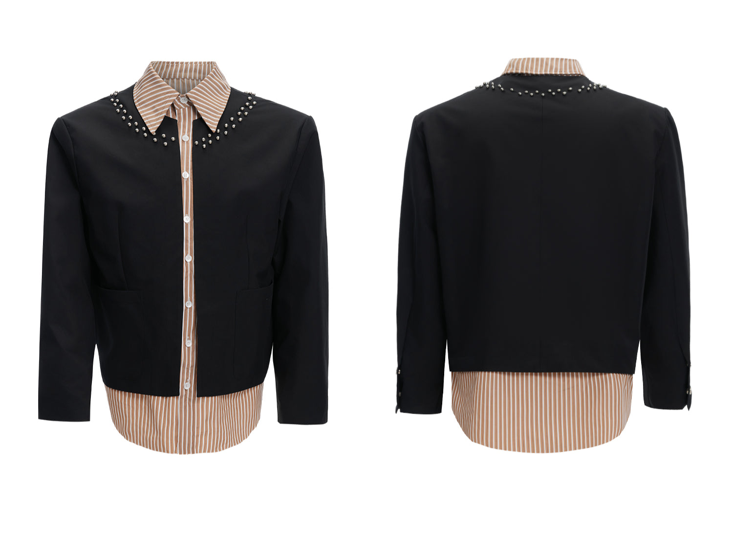 Crystal Collar Cream Zip-Up Jacket