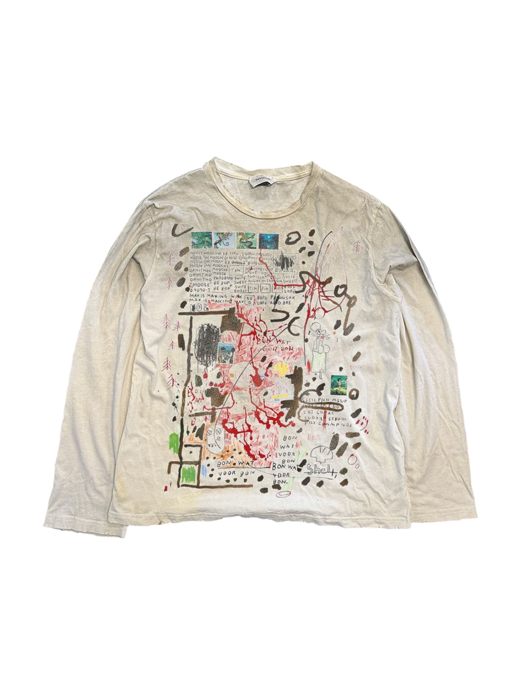Abstract Sketch Raw-Edge Long-Sleeve Tee — product view 1