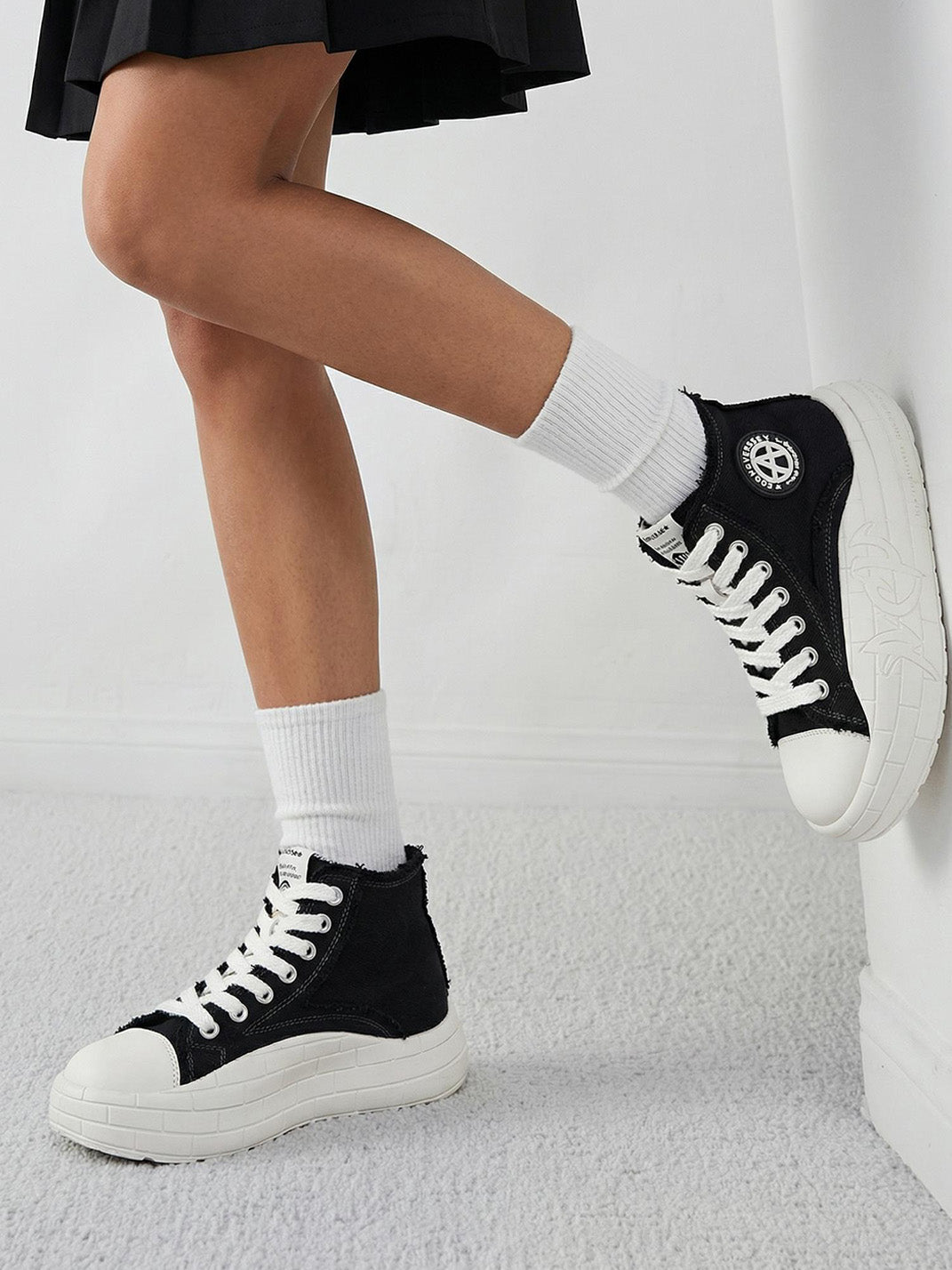 Two-Tone Platform Canvas High-Top Sneakers - View 2