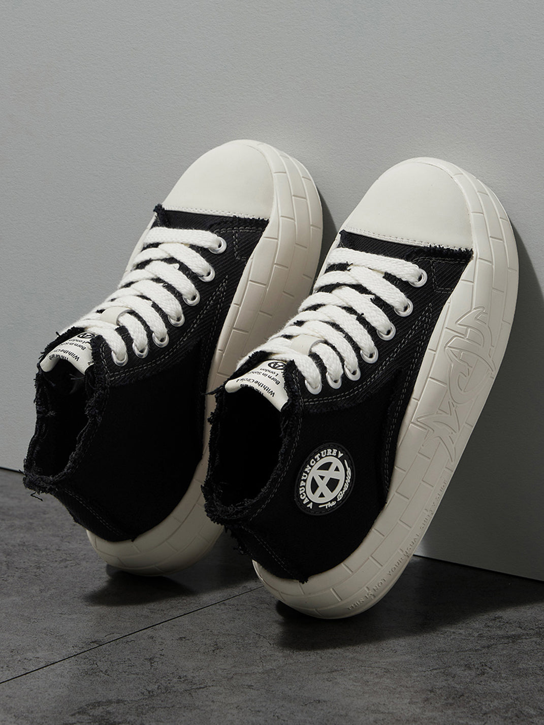 Two-Tone Platform Canvas High-Top Sneakers - View 9