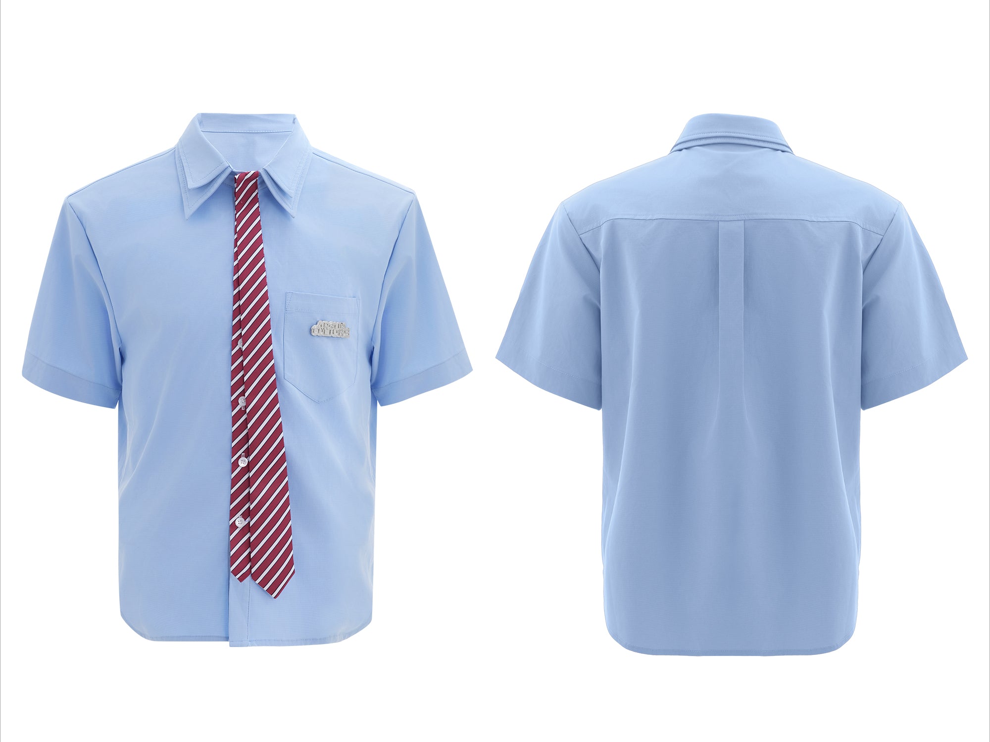 White Short Sleeve Shirt With Tie