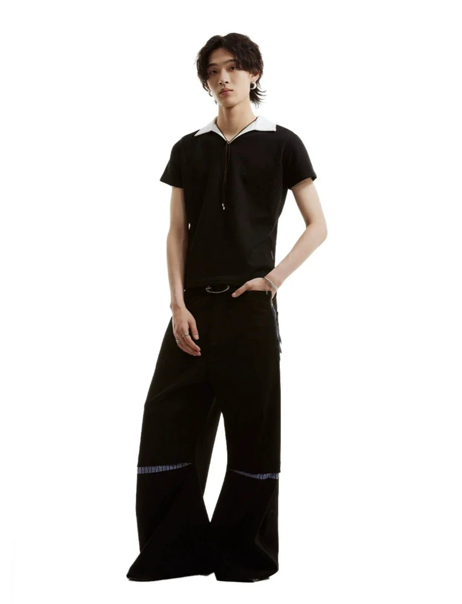 Contrast Collar Black Polo Shirt