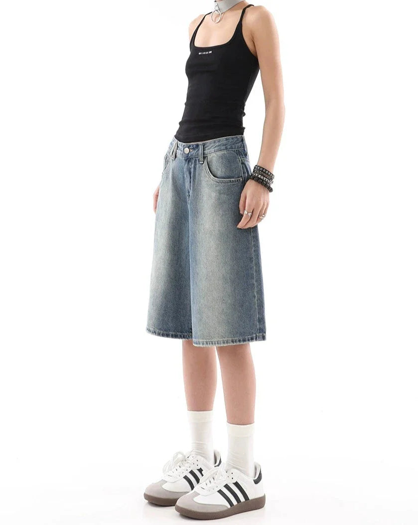 라이트워시 데님 버뮤다 culottes