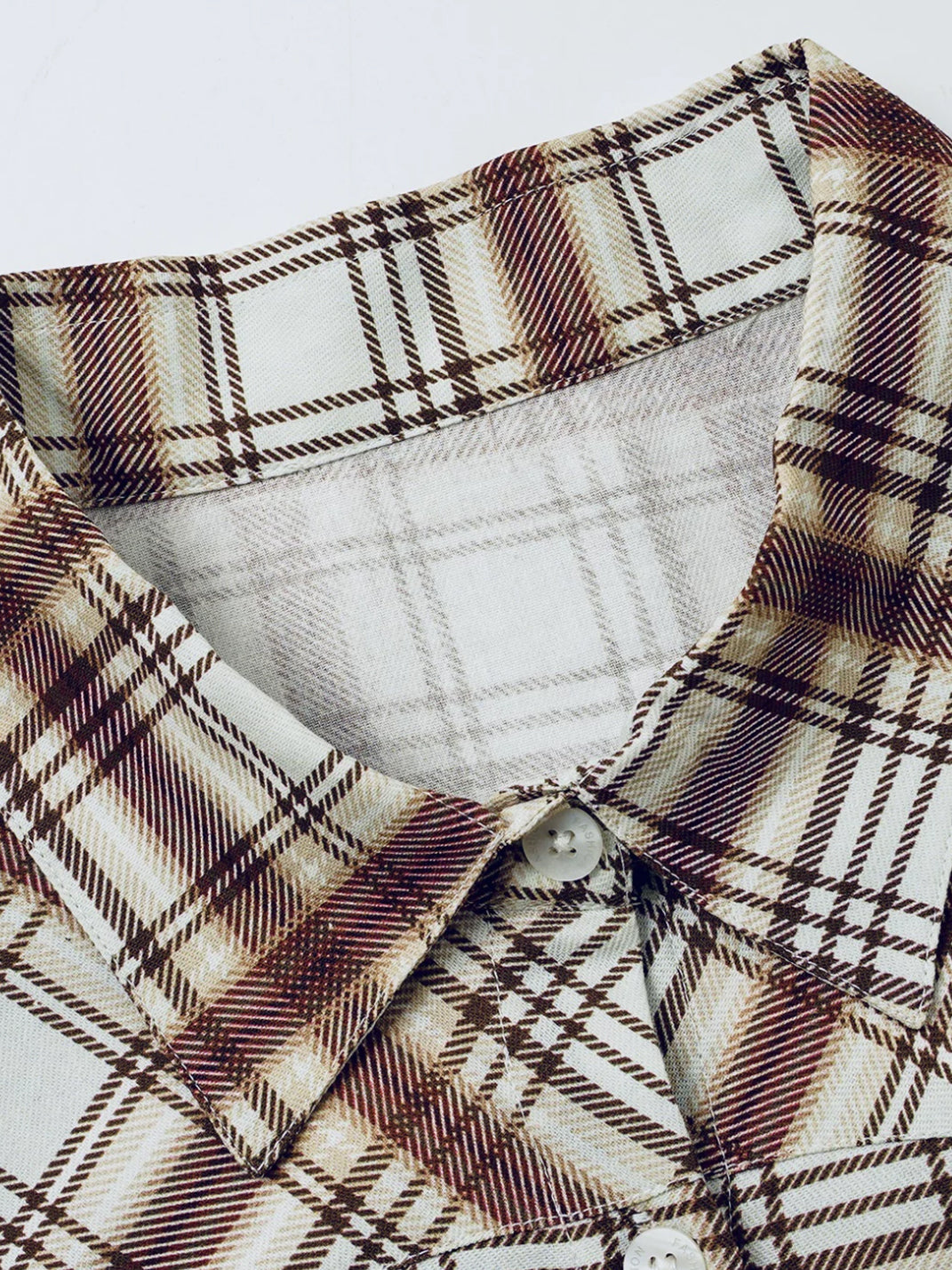 Anime Collage Brown Plaid Button-Up Shirt — product view 5