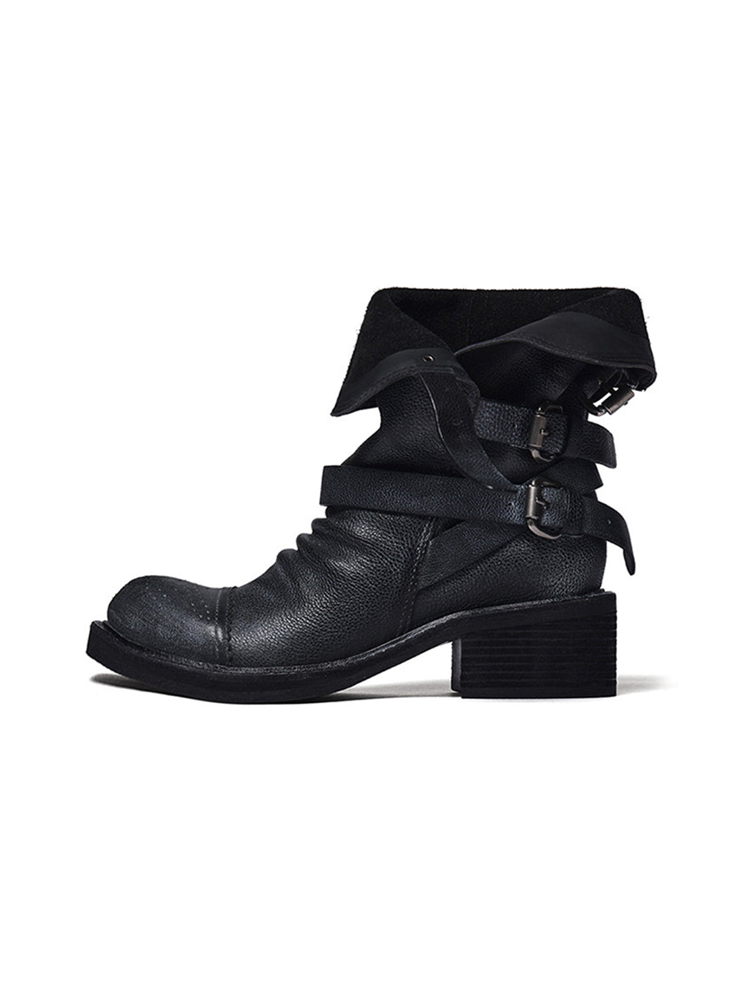 Distressed Triple-Buckle Ankle Boots - View 11