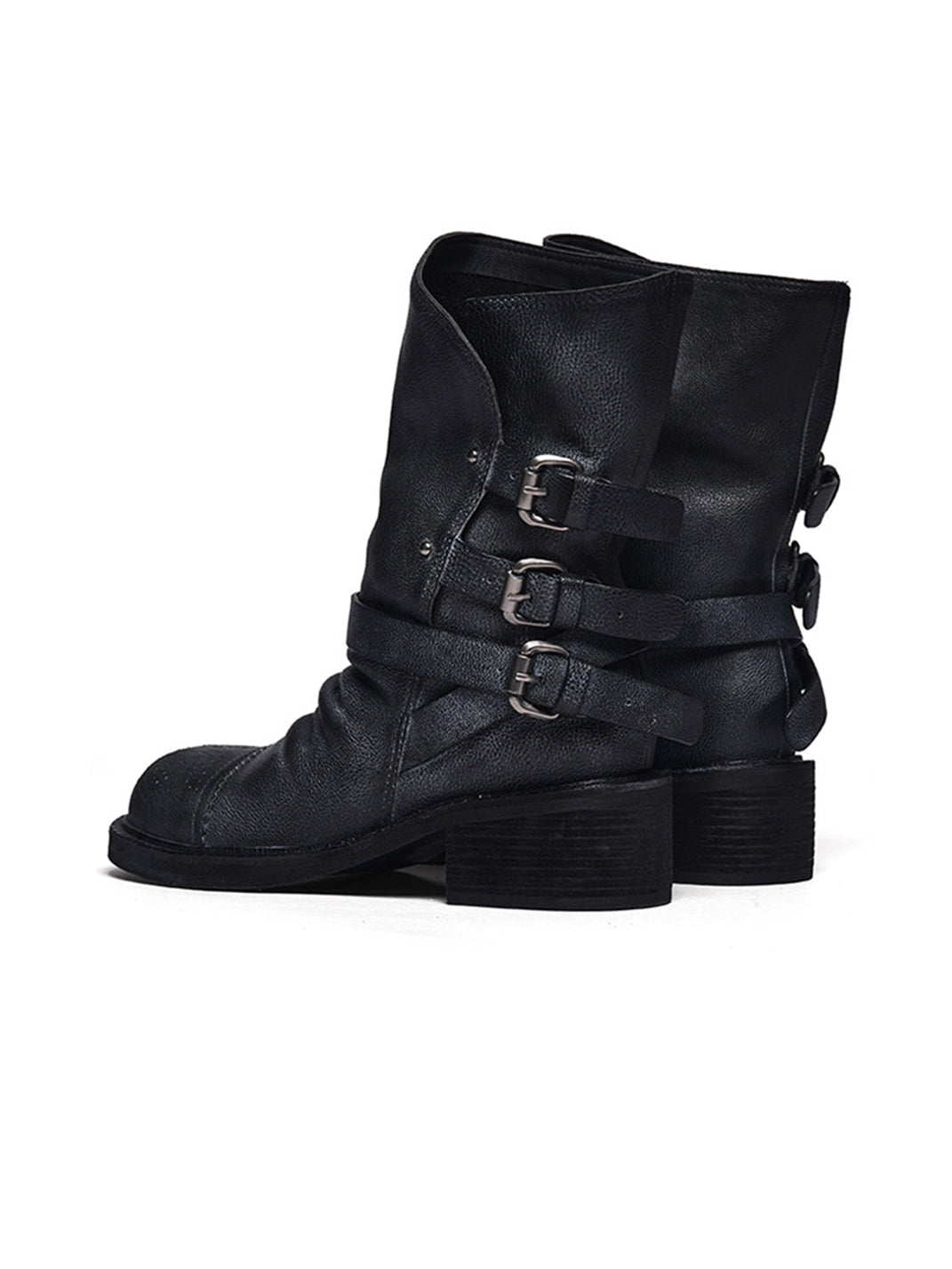Distressed Triple-Buckle Ankle Boots - View 12