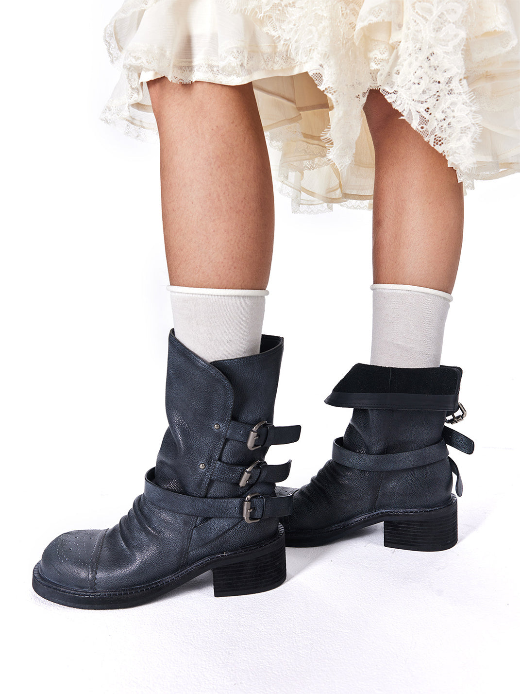 Distressed Triple-Buckle Ankle Boots - View 3