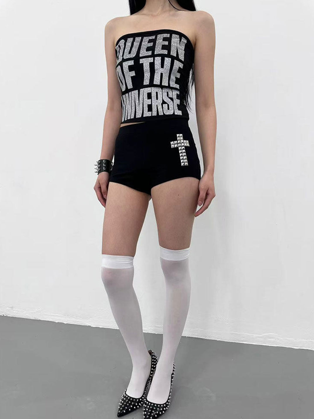 Cross-Studded Printed Micro Shorts - View 10