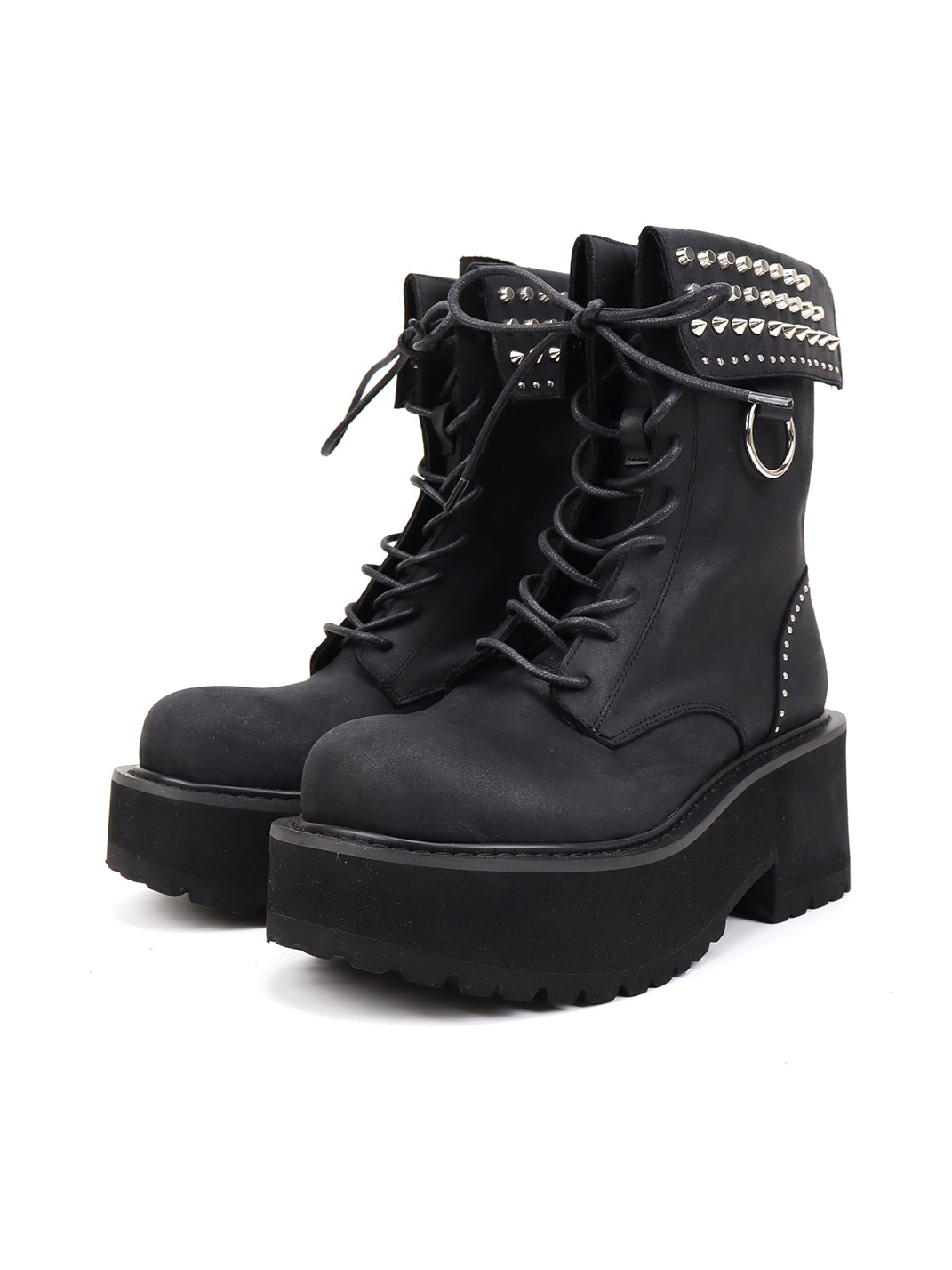 Studded-Cuff Distressed Leather Combat Boots - View 5