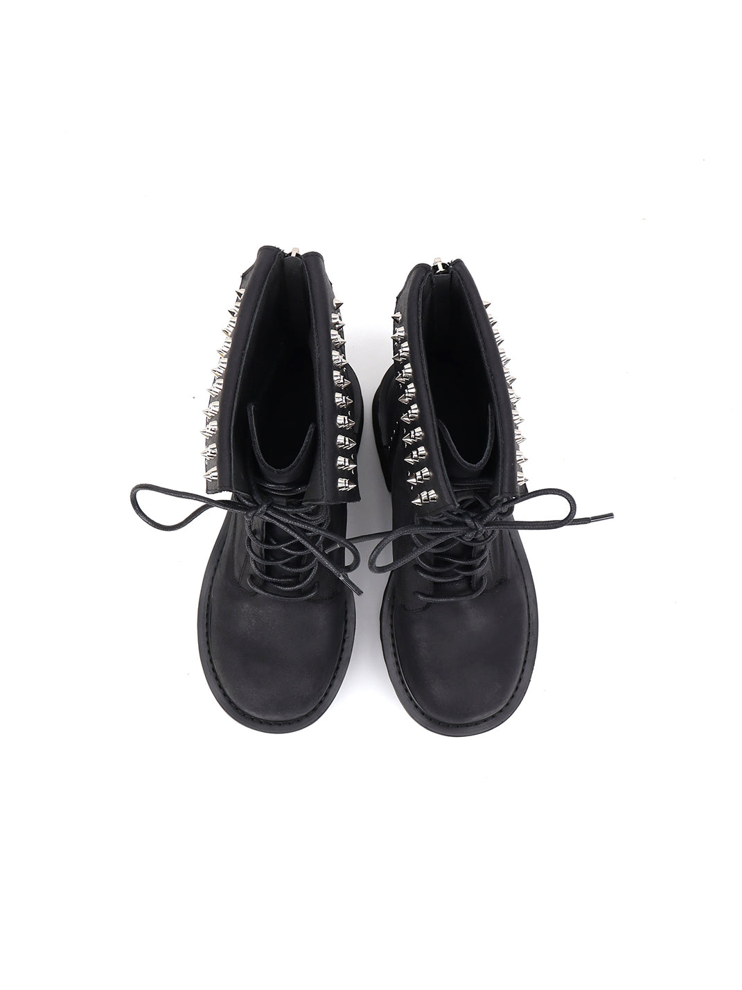 Studded-Cuff Distressed Leather Combat Boots - View 6