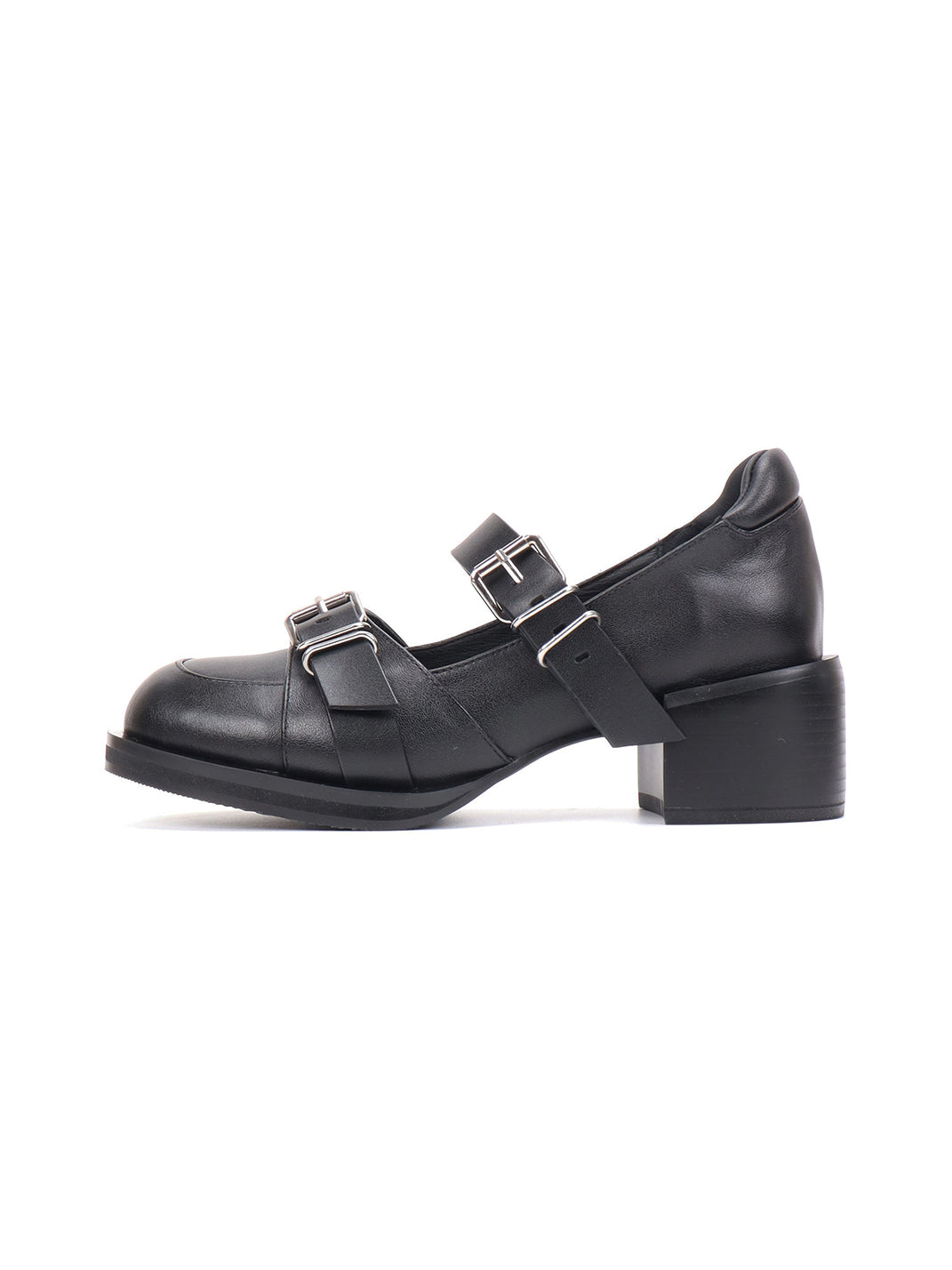 Double-Buckle Round-Toe Block-Heel Mary Janes