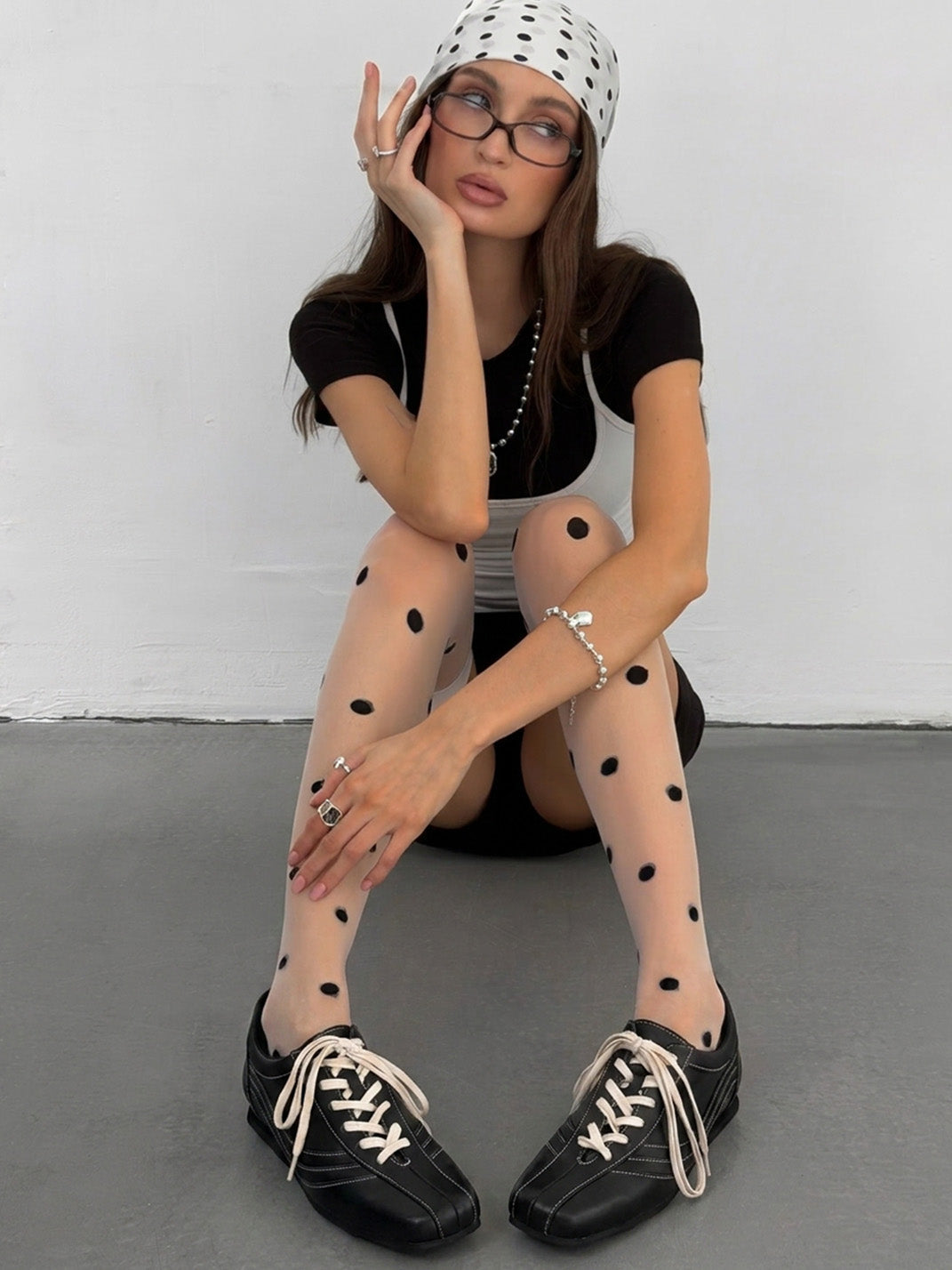 Square-Toe Black Leather Retro Trainers - View 2