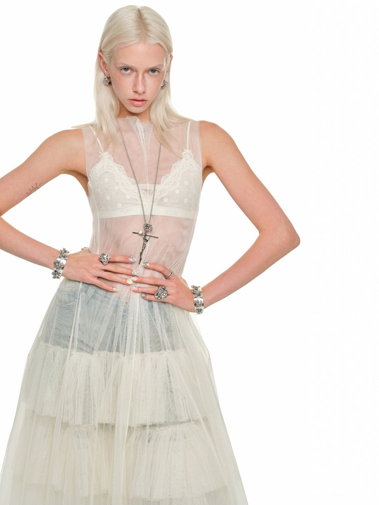 Sheer Tulle Tiered Dress