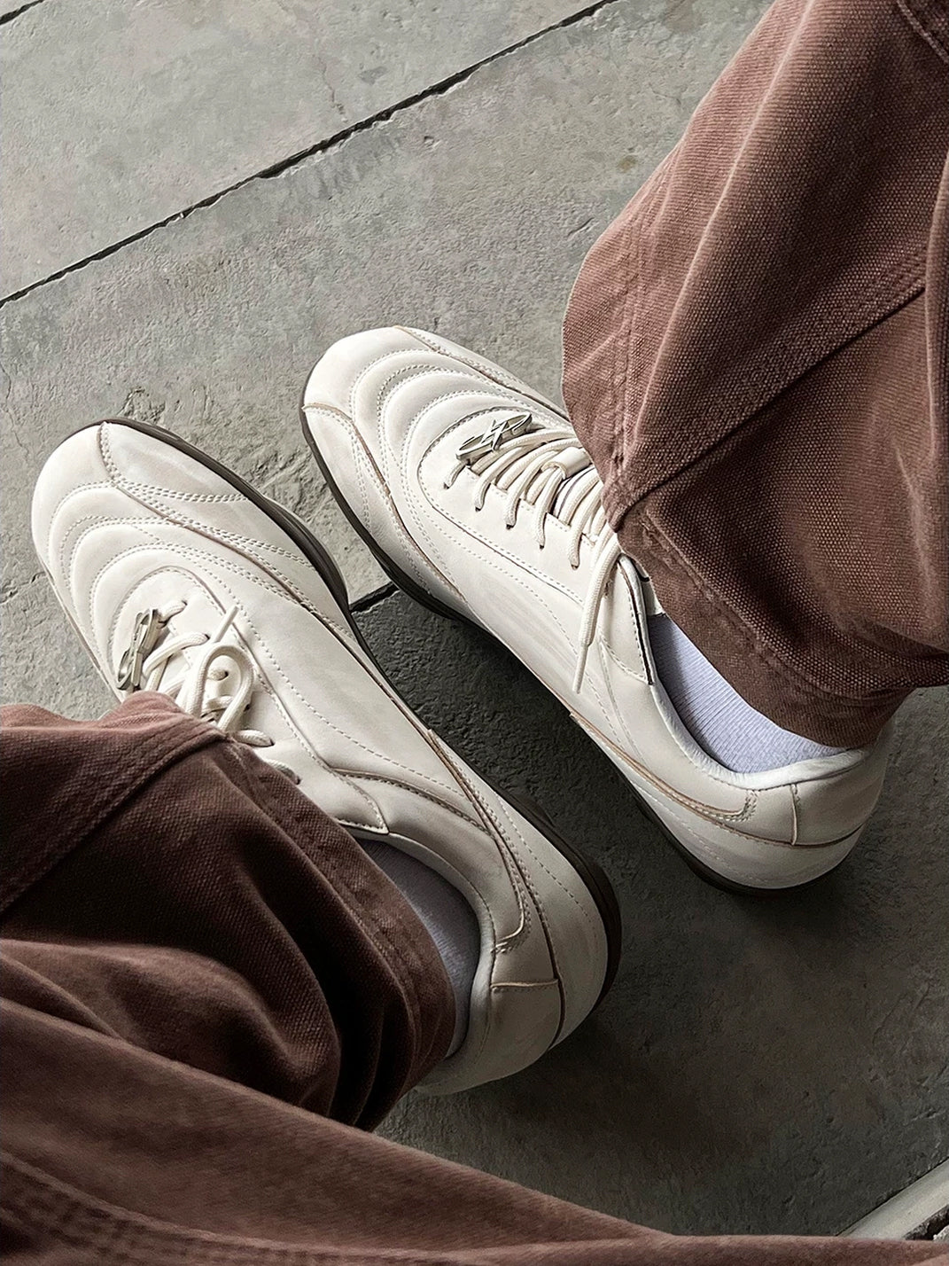 Hand-Distressed Leather Panel Low-Top Trainers - view 2