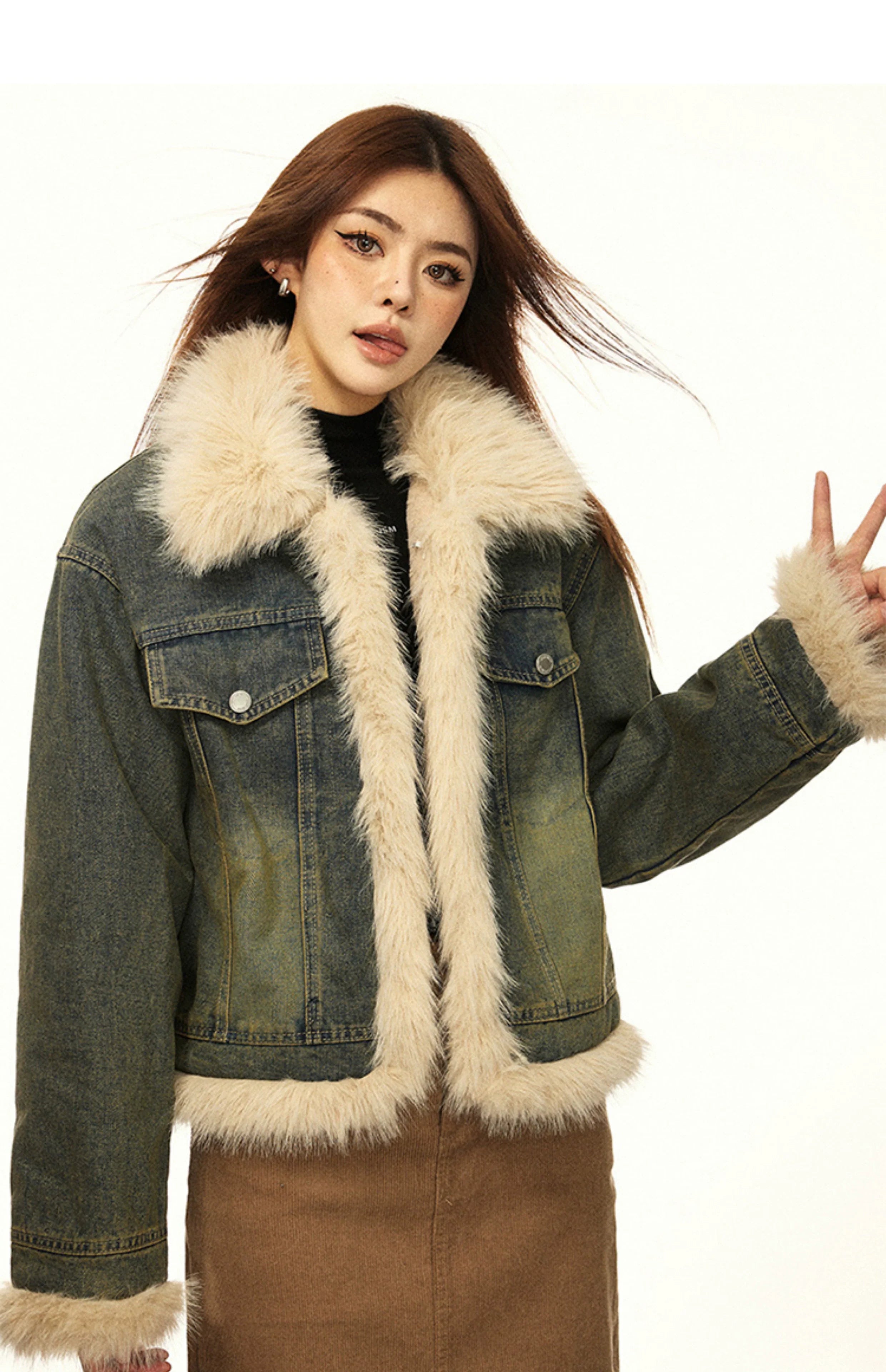 Vintage Fur-Lined Denim Winter Jacket