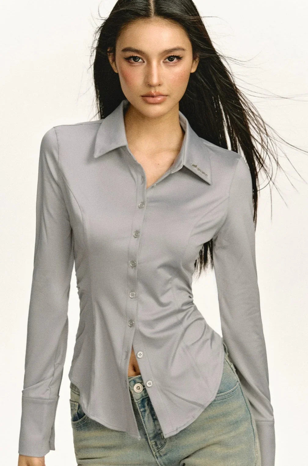 Gray Fitted Business Shirt