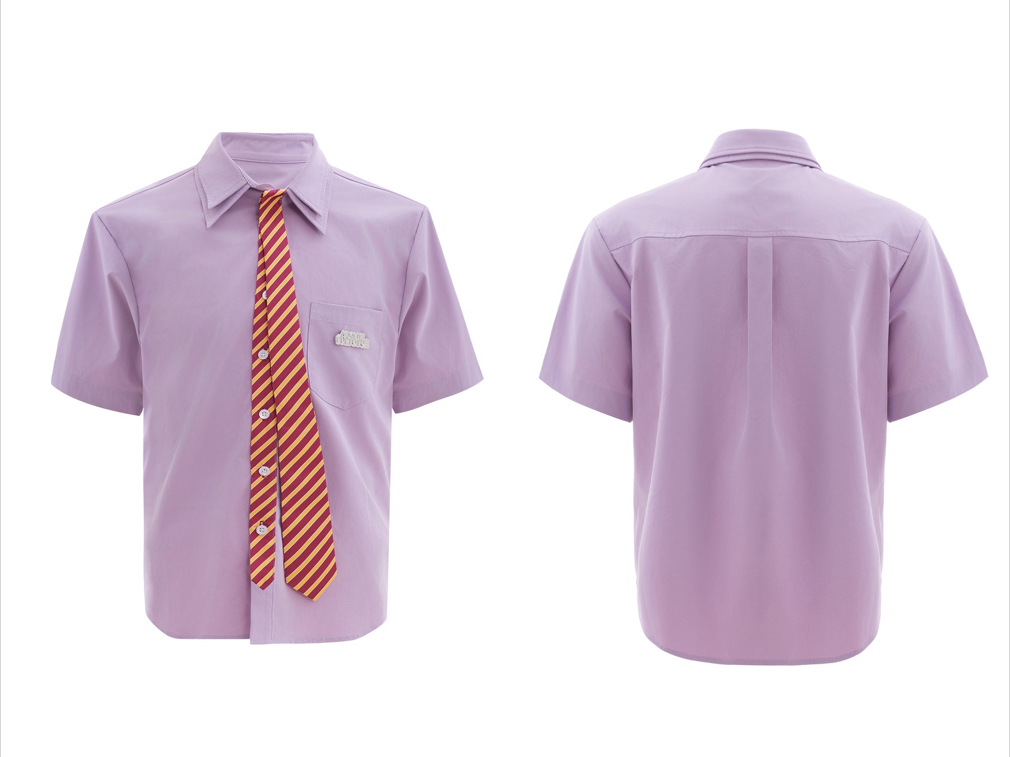 White Short Sleeve Shirt With Tie