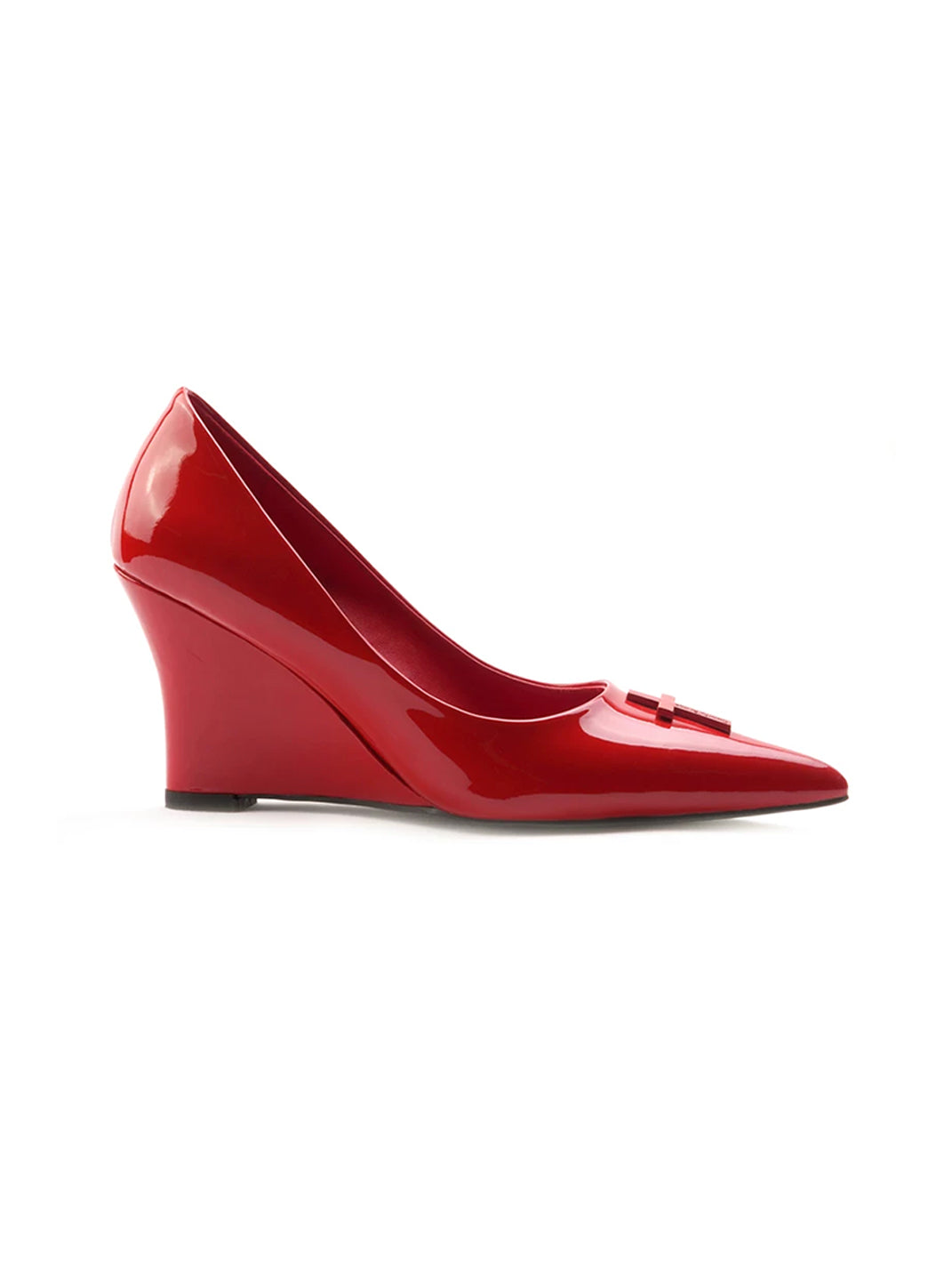 Cross-Detail Patent Leather Pointed Wedge Pumps - view 5